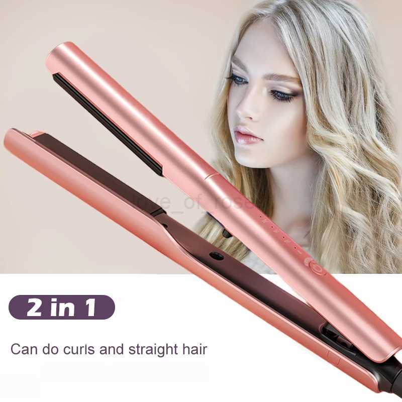 Professional Hair Straightener Ceramic Flat Iron Arc Hair Curler Curling Iron 2 in 1 Straightener Curler Styling Tool PinkM240709