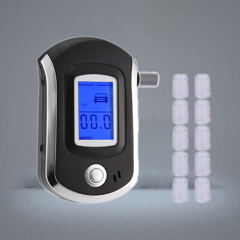 Professional Digital Breath Alcohol Tester Breathalyzer Dispaly with 11 Mouthpieces AT6000 LCD Display DFDF