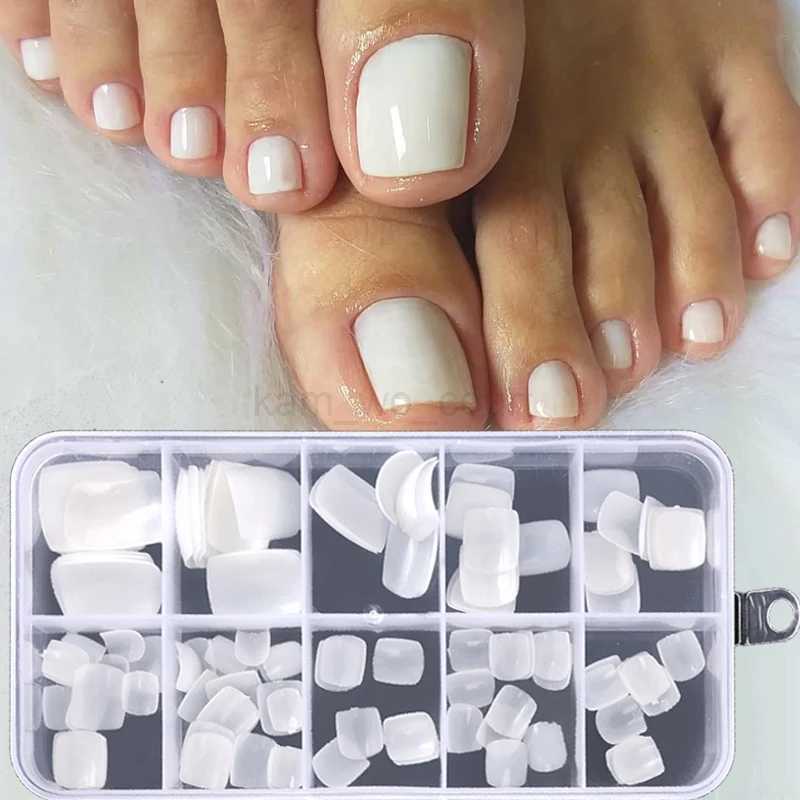 100pcs Artificial Square False Toe Nails Natural White Clear Full Cover Fake Toenail Acrylic Foot Nail Art Tips Manicure ToolsZ240709