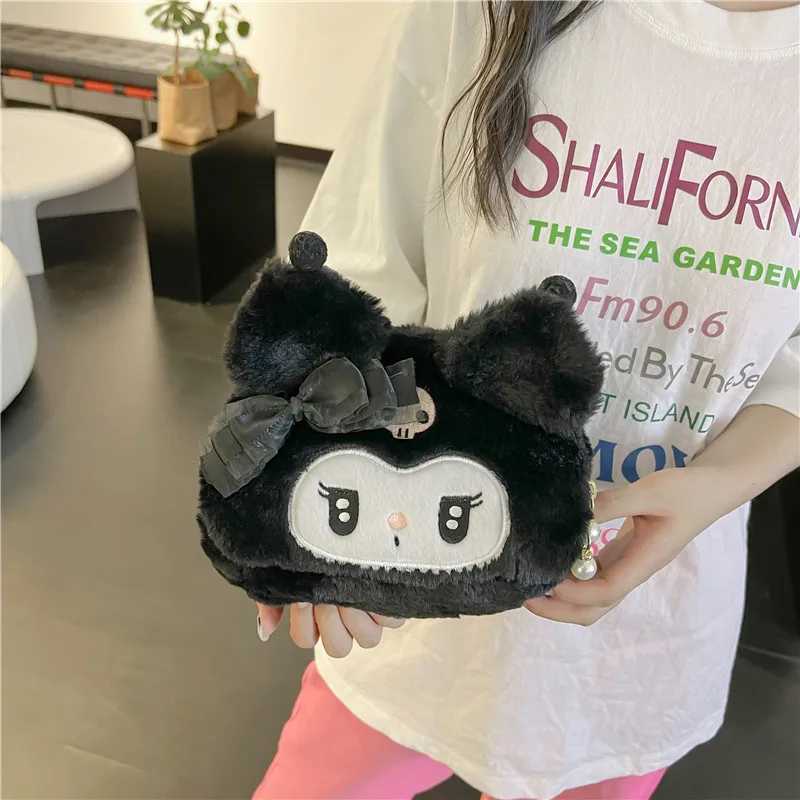 Mys Melodys Plush Makeup Bag Kuromis Cute Cartoon Storage Bag Student Storage Tote Bags Pack for Girl Holiday Birthday GiftCL240708