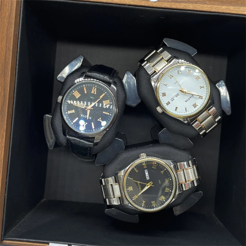 Watch Winder for Automatic Watches Box Storage Dustproof Mechanical Watch Case Black Walnut Wood Safe Mata Box LED Ambient Light 240627