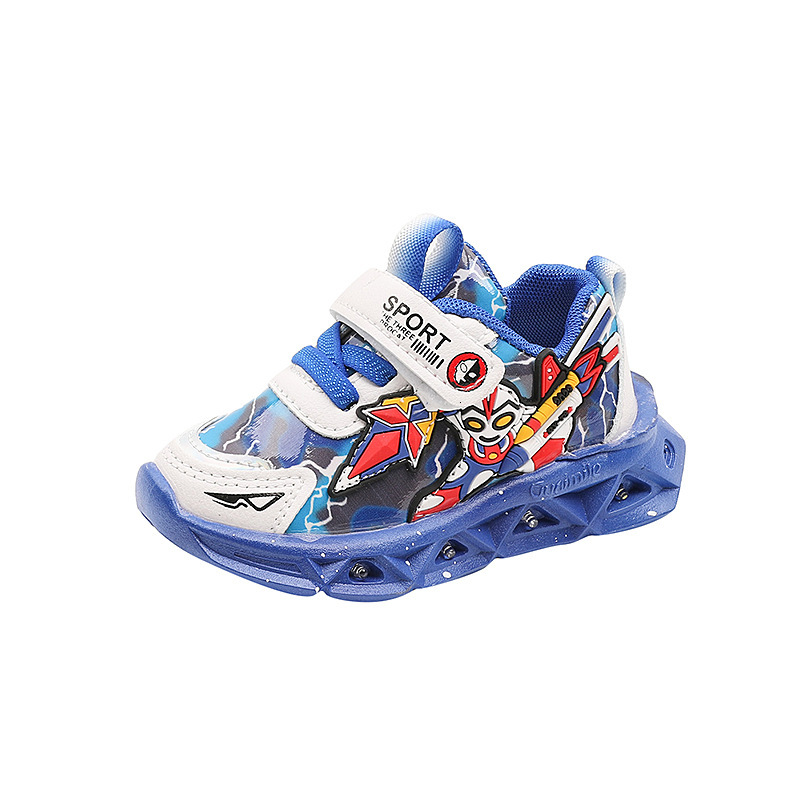 Children's boys' sports girls' leather illuminated shoes, spring 2024 soft soled toddler walking shoe trend F709-35