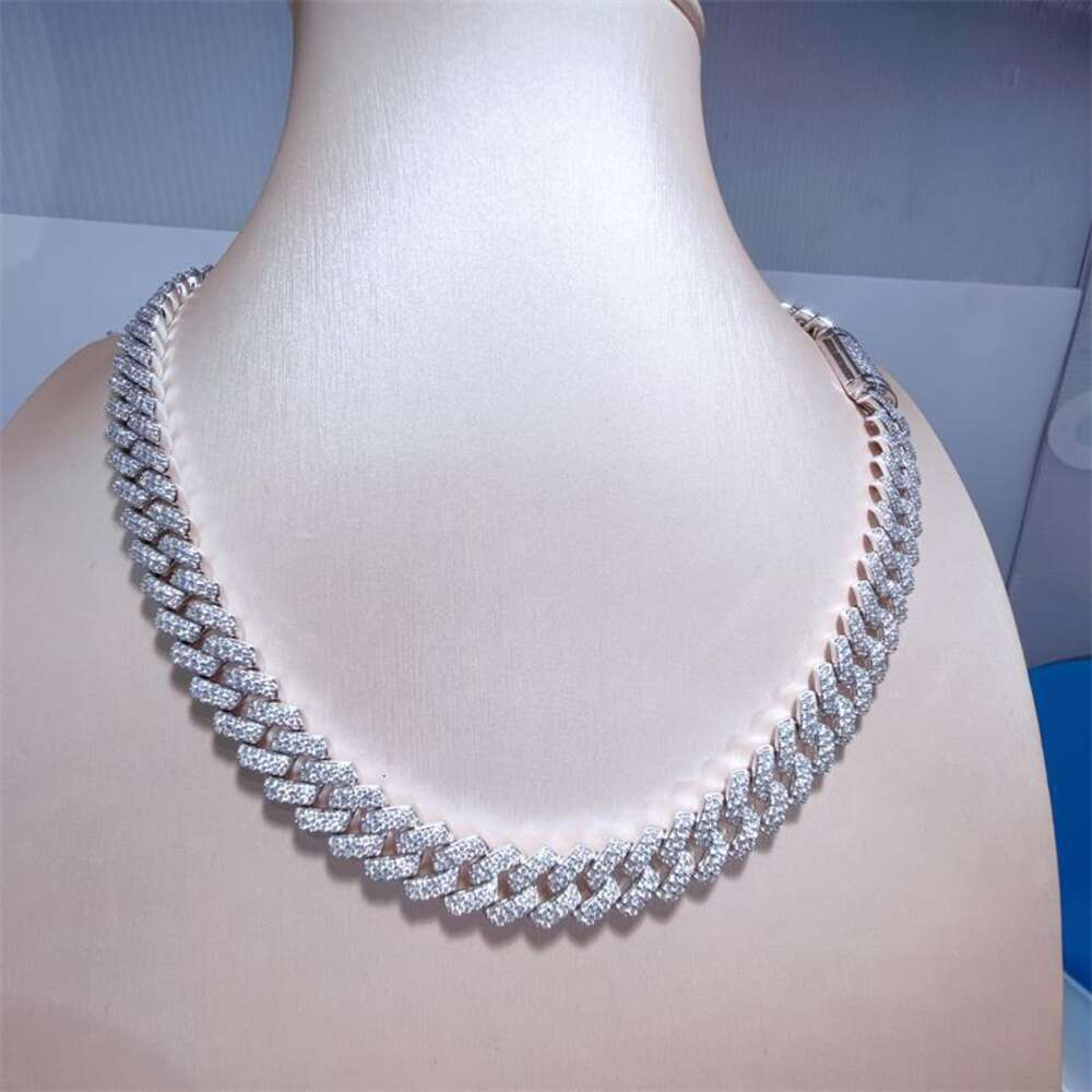 Fully Vvs Moissanite Luxury Cuban Link Chain Fine Hip Hop Jewelry Baguette Diamond Men Necklace 925 Sterling Silver Bracelet