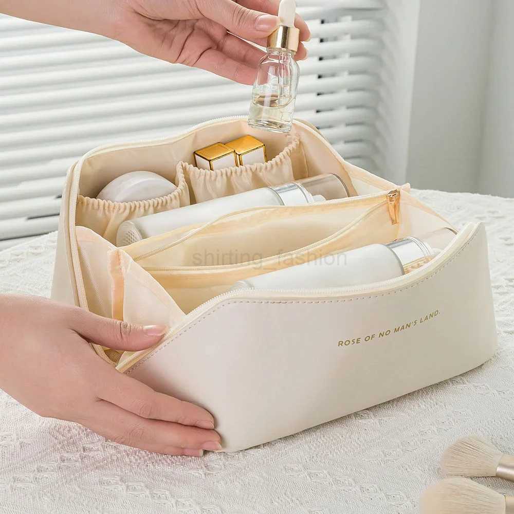 Large Travel Cosmetic Bag for Women Leather Makeup Organizer Female Toiletry Kit Bags Make Up Case Storage Pouch Luxury Lady BoxCL240708