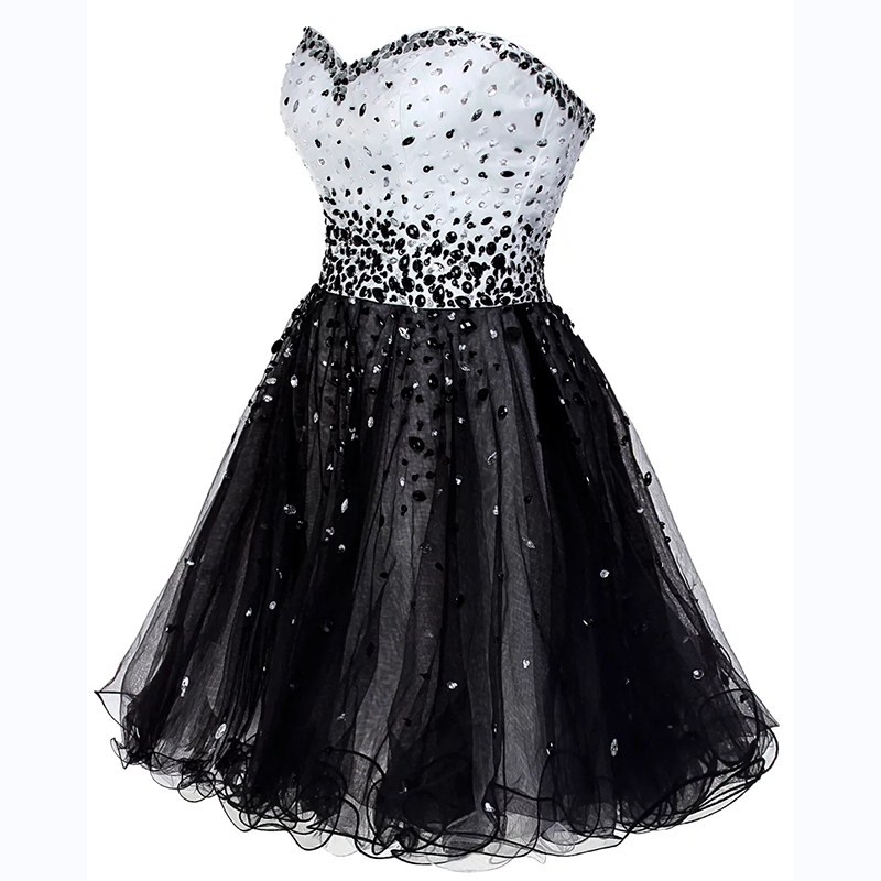 Bright Champagne Black Sweetheart Short Homecoming Tail Dress Events Party Gown Prom Dress Special Ocn Dresses Plus Size Sleeveless 0220