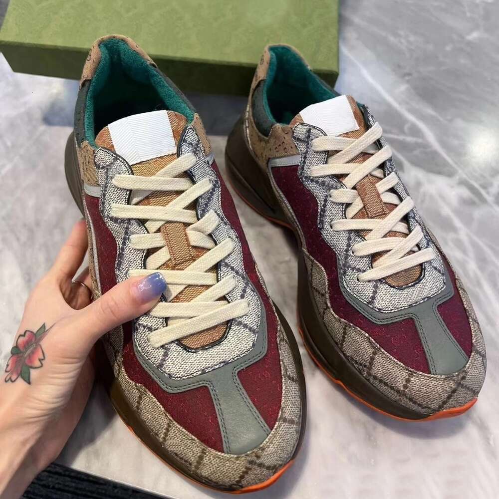 Designer shoes Casual Shoes Rhyton Sneakers Multicolor Mens Womens Vintage Chaussures Platform Sneakers Beige Men Trainers Ladies leather Shoe Sneaker size36-46