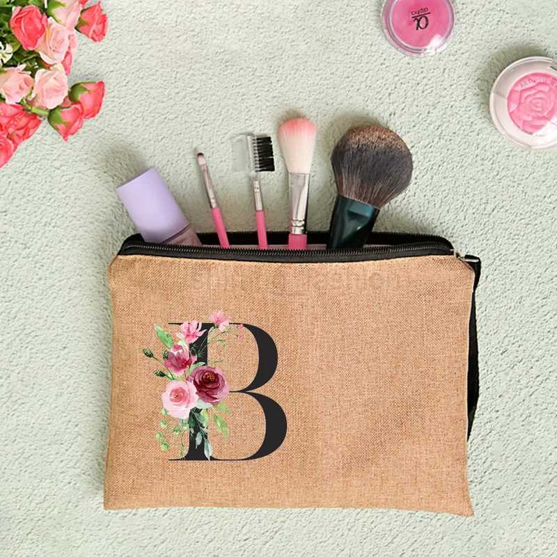 Custom Name Flower Letter Cosmetic Bag Bachelorette Party Neceser Makeup Bags Zipper Pouch Toiletry Organizer Bridesmaid GiftsCL240708