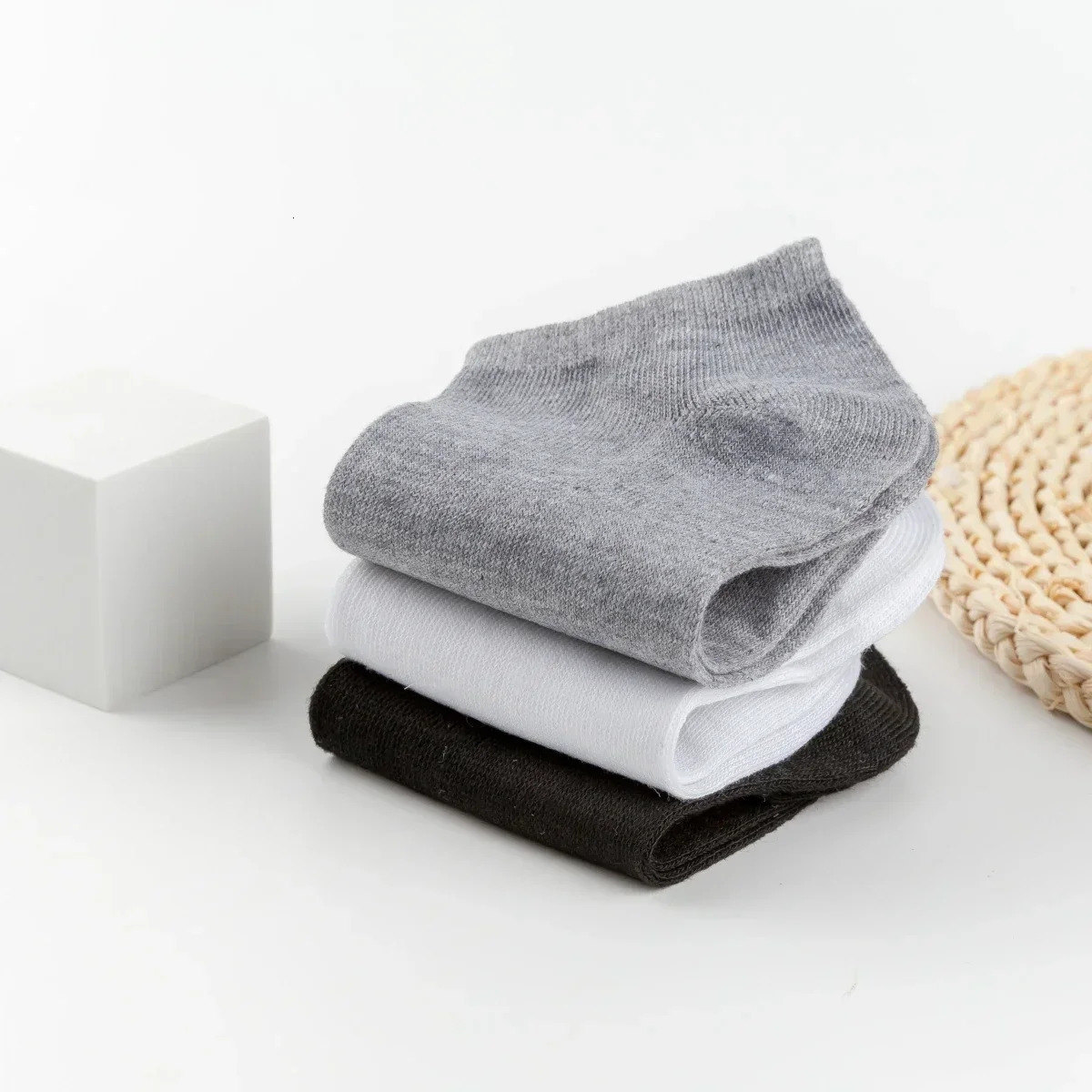 10/5Pairs Men Ankle Socks Solid Color Black White Gray Invisible Breathable Cotton Sports Socks Male Short Socks Women Men Sox 240703