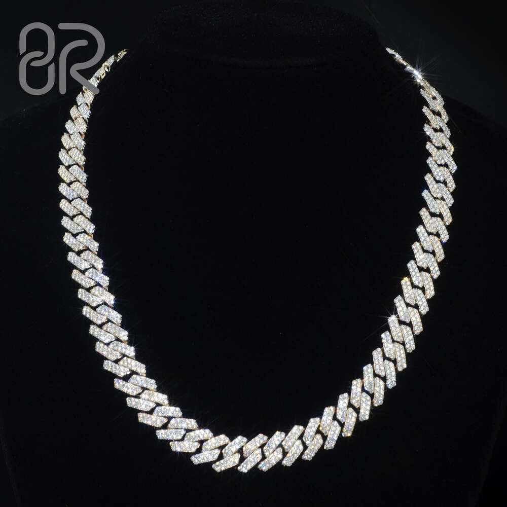 Wholesale Price 14mm 925 Silver Moissanite Cuban Chain Ice Out Round Brilliant Cut Vvs Moissanite Gold Plated Necklace