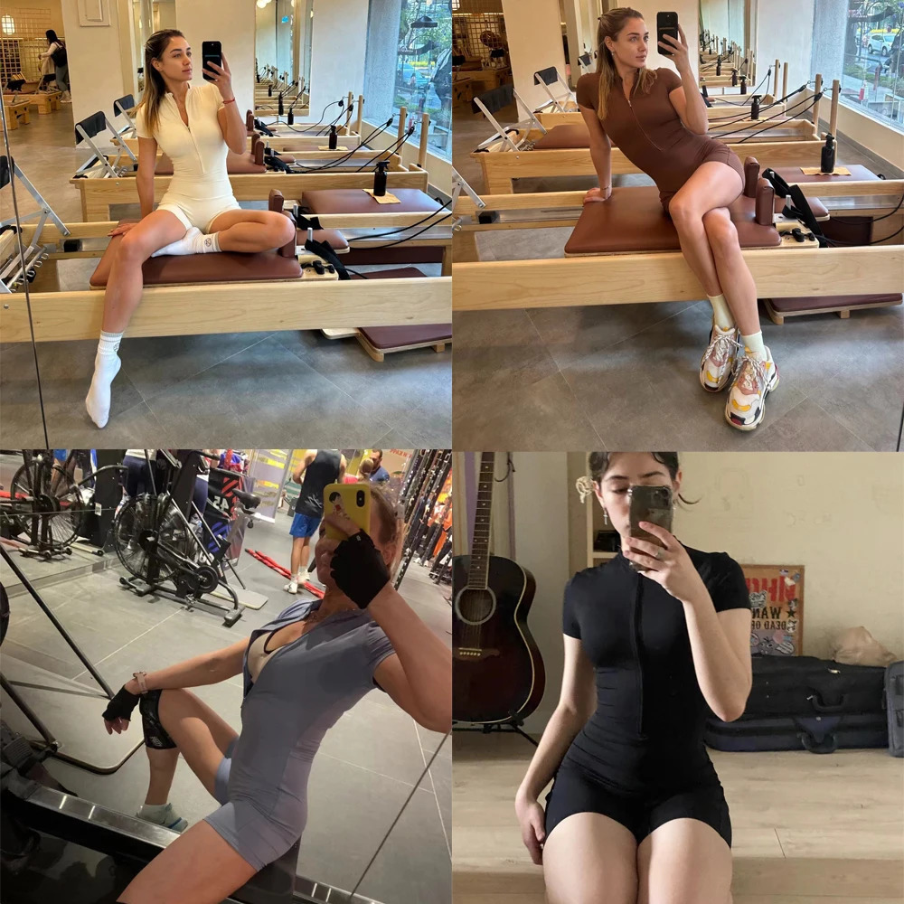 Womens One-piece Yoga Pants Short/Long-sleeved Warm ski Overalls Outerwear High Elastic Cycling Bodybuilding Bodysuit 240703