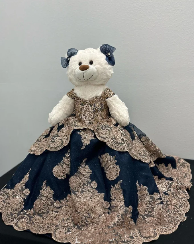 Royal Blue Mini Quinceanera Dress With Gold Applique & Sequins - Custom Made