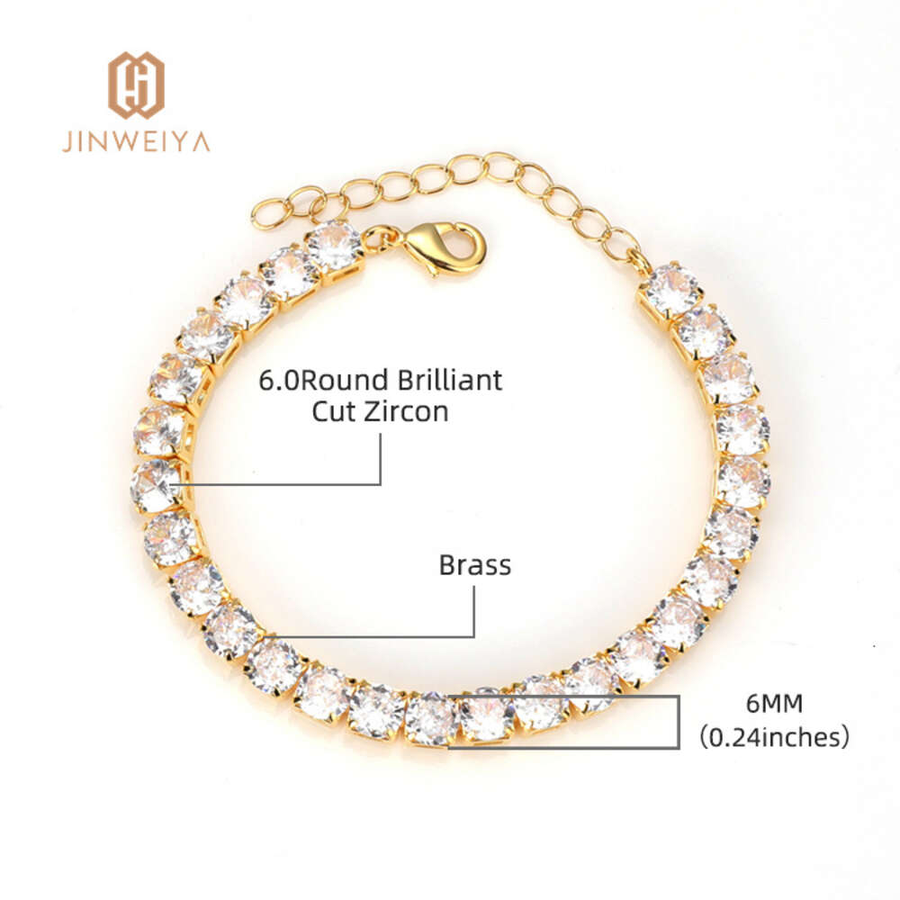 Jwy Men Bracelet Chain Cuban 6mm Tennis Brass Fashion Jewelry 14k Gold Plated Bracelets