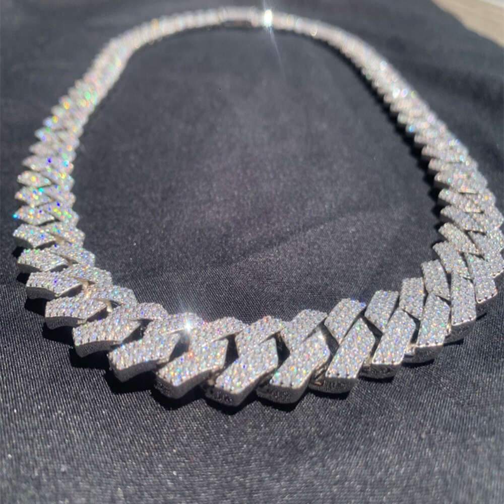 Jwy Men 925 Sterling Silver Cuban Link Chain Moissanite Jewelry 15mm Hip Hop Choker Necklace