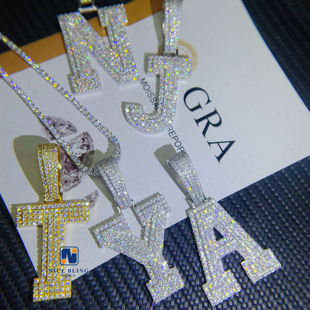 Factory Price Hip Hop Jewelry Moissanite Necklace Diy Letter Iced Out Real S925 Silver Custom Pendant