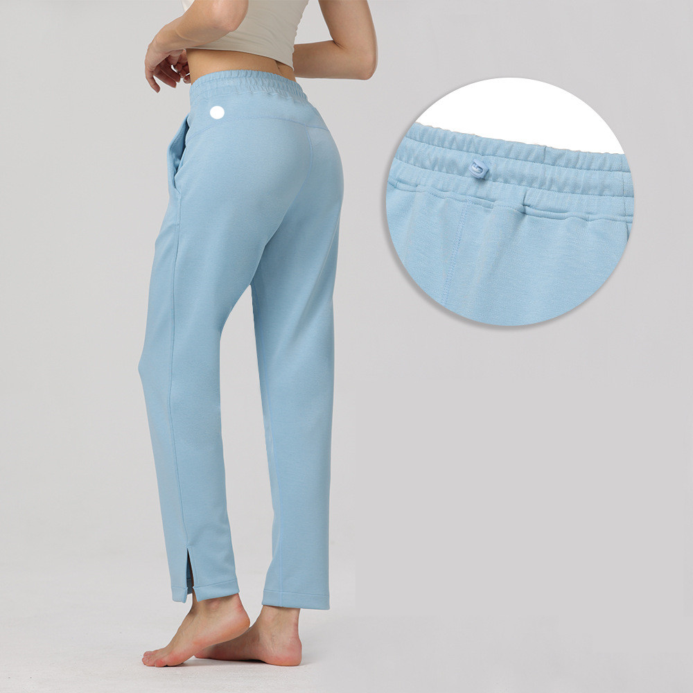LLL711 Womens Yoga Soft Pants Woven Wide Leg Long Ladies Mid Waist Trousers Loose Yoga Comfort Slacks Ninth