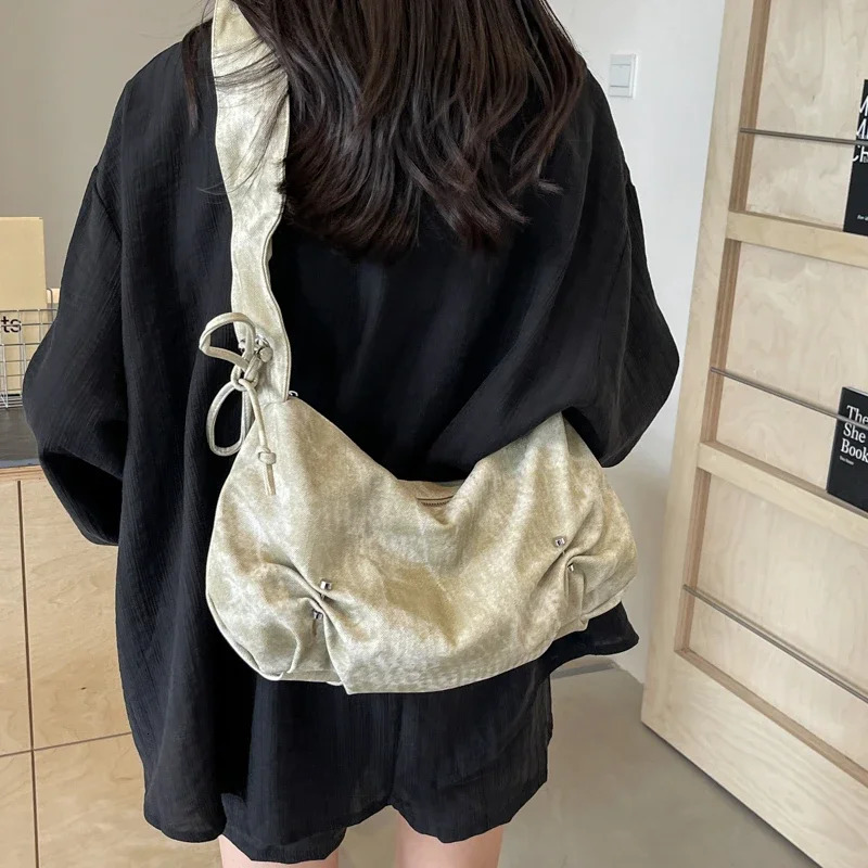 PU Ruched Square Bags Solid Zipper Soft Womens Bags on Sale 2024 New Fashion Commuting Versatile Minority Shoulder Bags Bolsa 240709