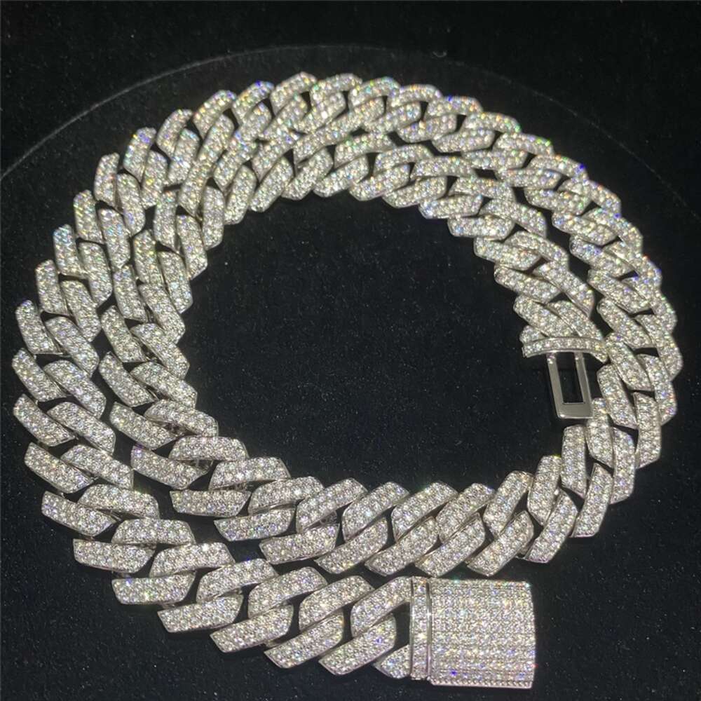 Custom Stock Iced Out Vvs Moissanite Cuban Bracelet 925 Silver Bling Cz Diamond Link Chain Hip Hop Men Jewelry Necklace