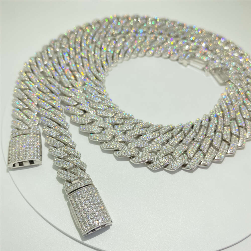 Wholesale 14mm Iced Out Fashion Hip Hop Men Jewelry Cuban Link Vvs Moissanite Diamond Miami Chain 925 Silver Necklace