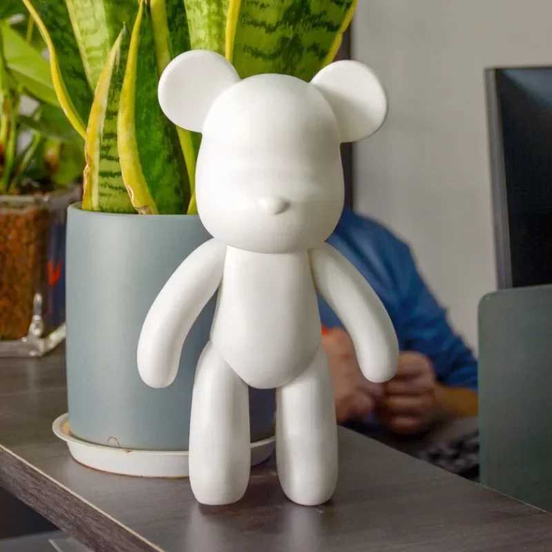 Decorative Objects Figurines Vinyl White Bear Figure DIY Graffiti Handmade Bear Statue Painting Fluid Pigment Vinyl Graffiti Figurine Decoration Kid T