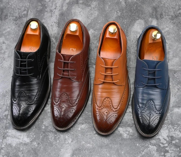 2024 Men Oxford Genuine Leather Dress Shoes Brogue Lace Up Flats Male Casual Shoes Black Brown Size 38-48 240708