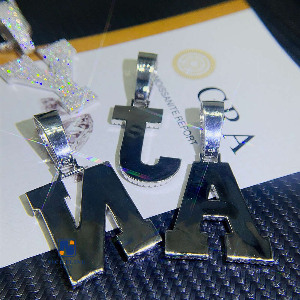Factory Price Hip Hop Jewelry Moissanite Necklace Diy Letter Iced Out Real S925 Silver Custom Pendant