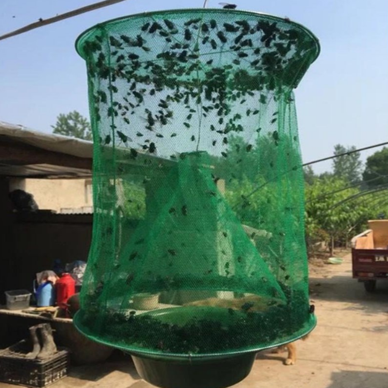LNDF Green Hanging Flycatcher Folding Fly Trap Net Summer Traps Top Fly Bait Insect Killer Flise Catcher For Ranch Farm Field