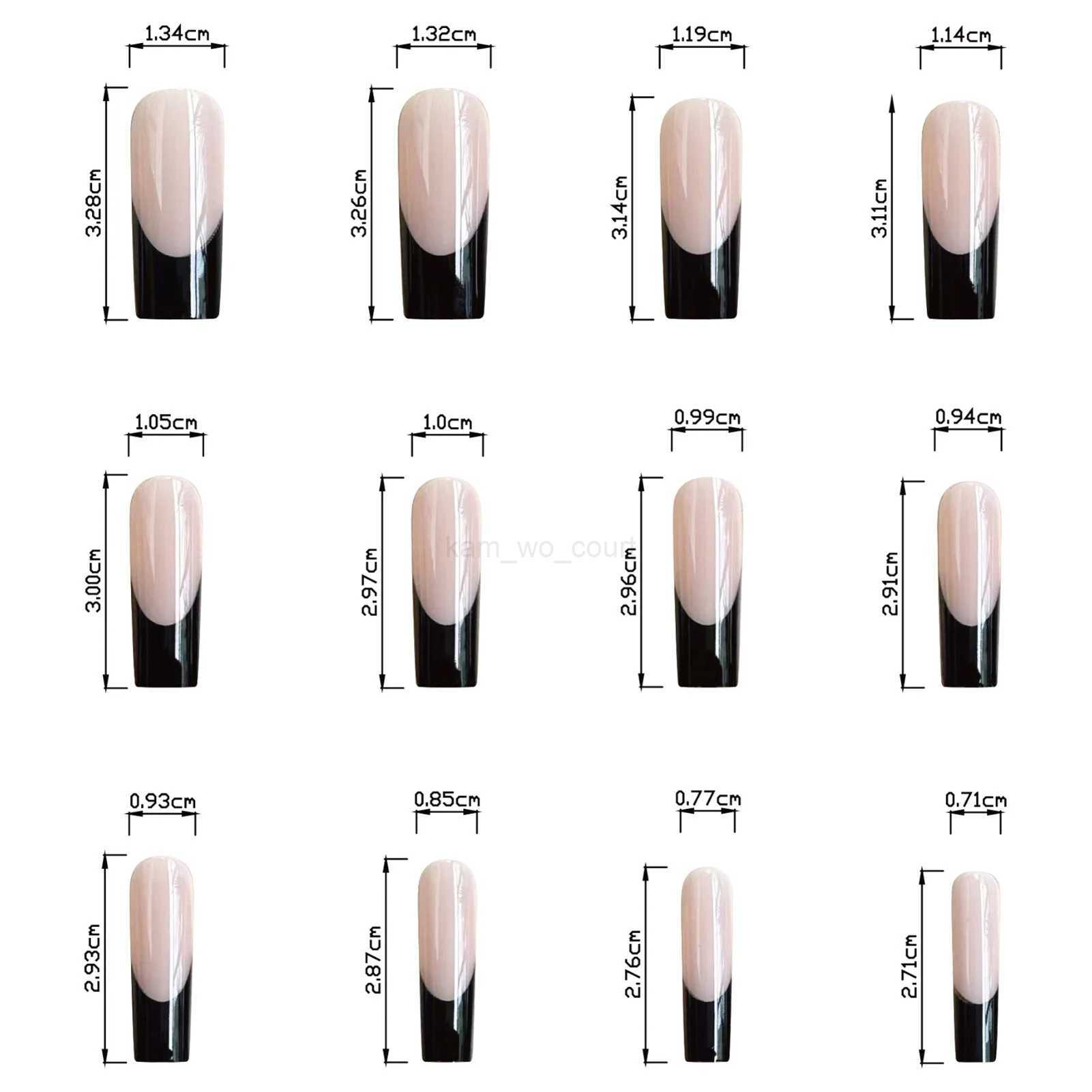 24pcs Black Edge Super Long French False Nail Acrylic Ballerina Fake Nails Press On Nails Square Nail Tips Professional Nail ArtM240709