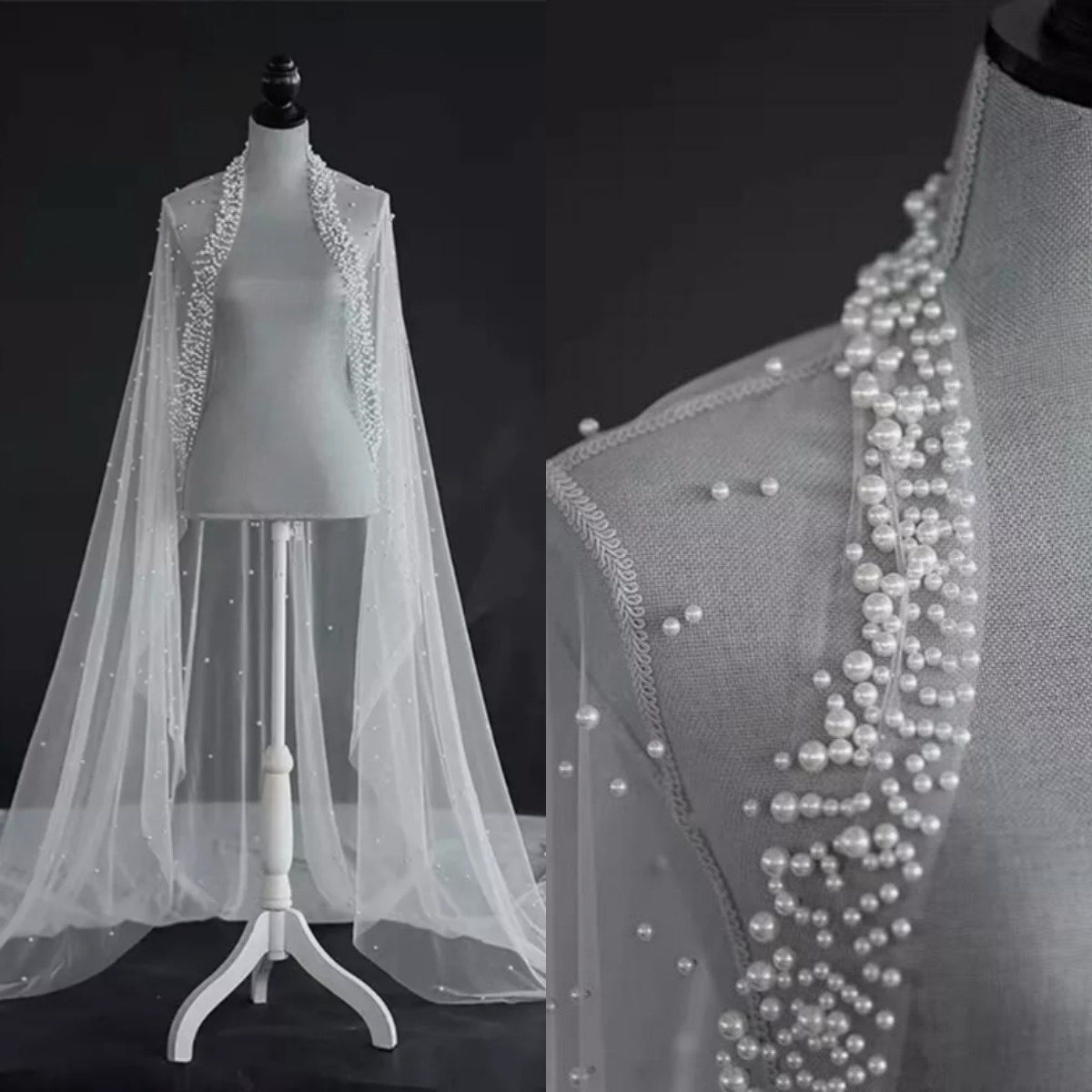 Gorgeous Pearls Wedding Veil Beaded Royal Bridal Veil with Comb 3M Long Special Cut Veil White Ivory Wedding Accessories