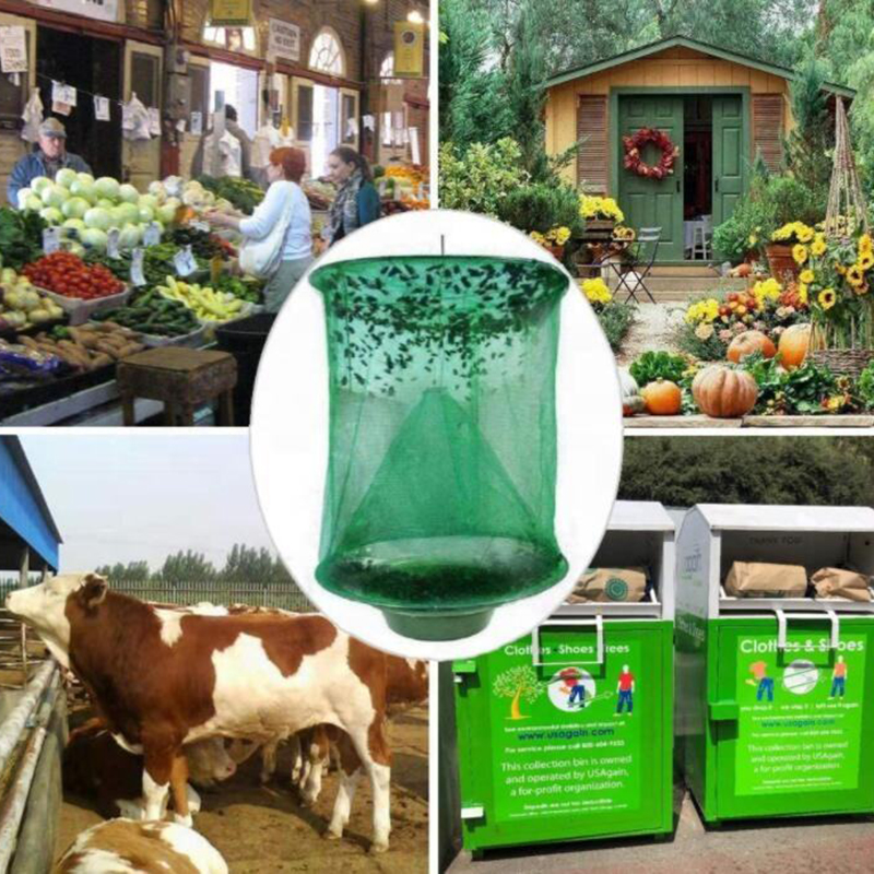 LNDF Green Hanging Flycatcher Folding Fly Trap Net Summer Traps Top Fly Bait Insect Killer Flise Catcher For Ranch Farm Field