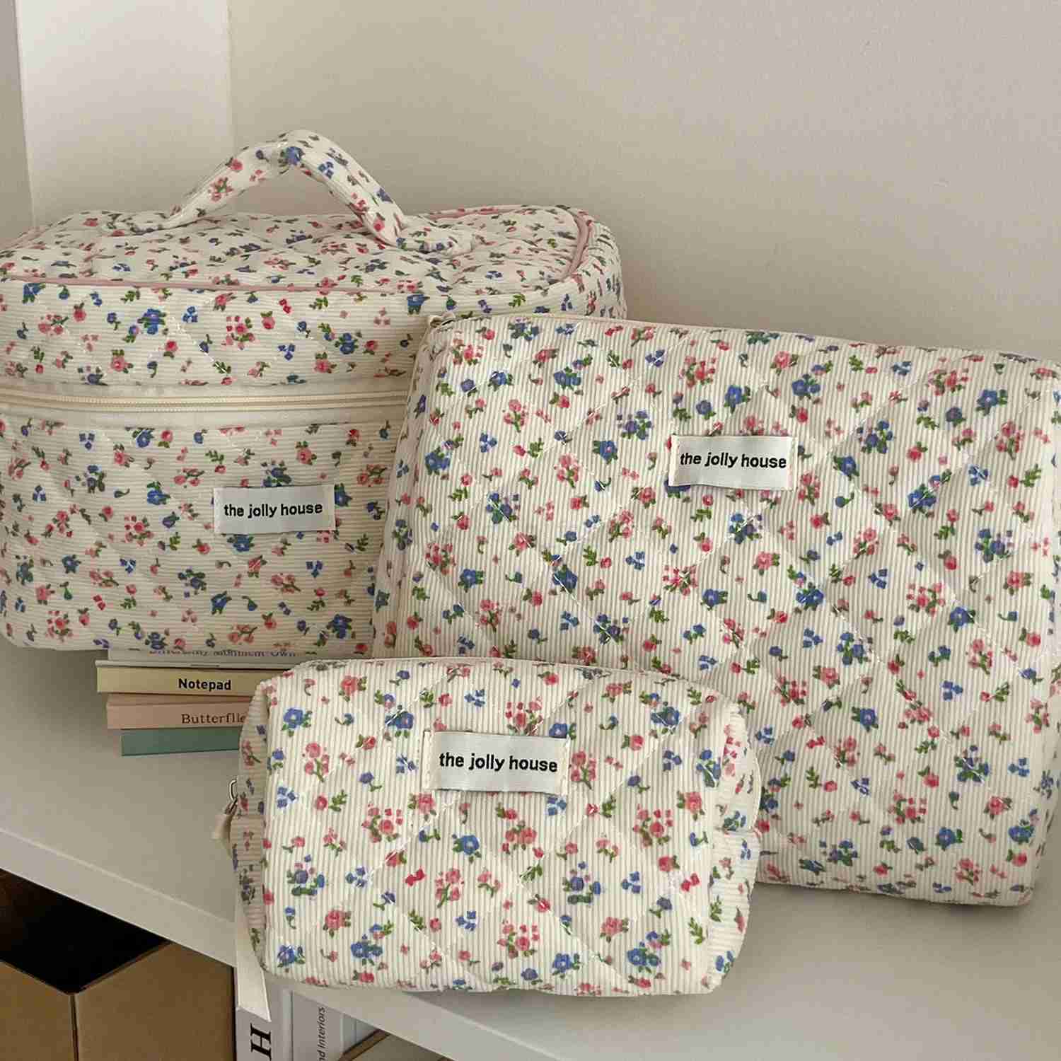 Fashion Vintage Flower Women Makeup Bag Cotton Tote Portable Female Cosmetic Storage Handbag Travel Organizer Zipper Quilted BagCL240708