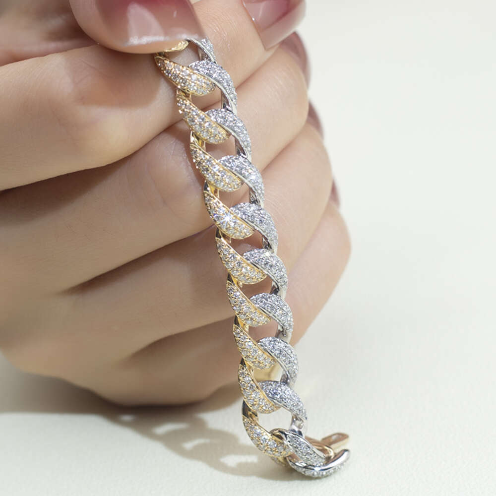 Hip Hop Iced Out Jewelry Mens 18k Multicolor Lab Diamond Cuban Chain Bracelet