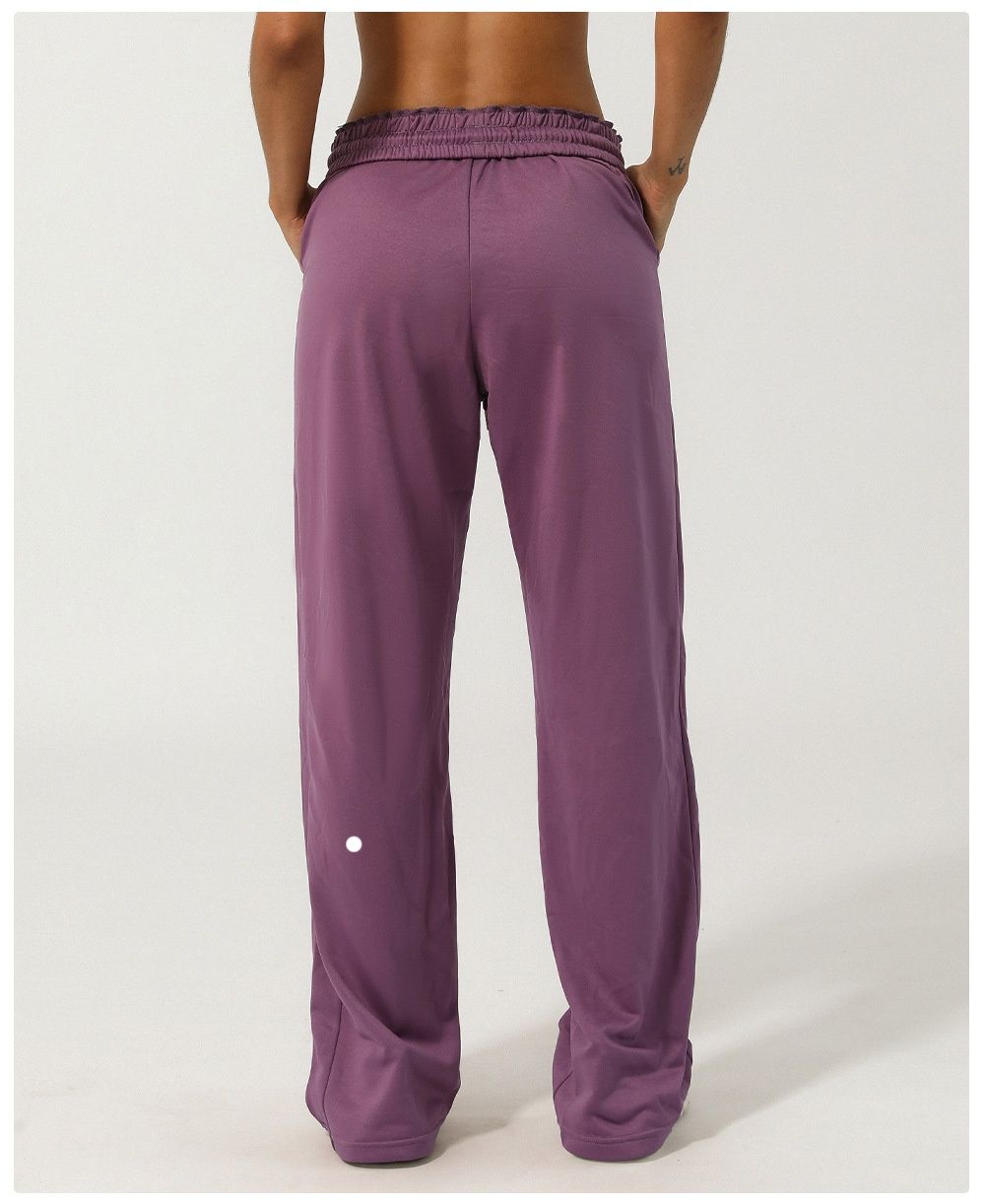 LM-2423 Womens Yoga Pants Woven Wide Leg Long Ladies Mid Waist Trousers Loose Yoga Comfort Slacks Ninth