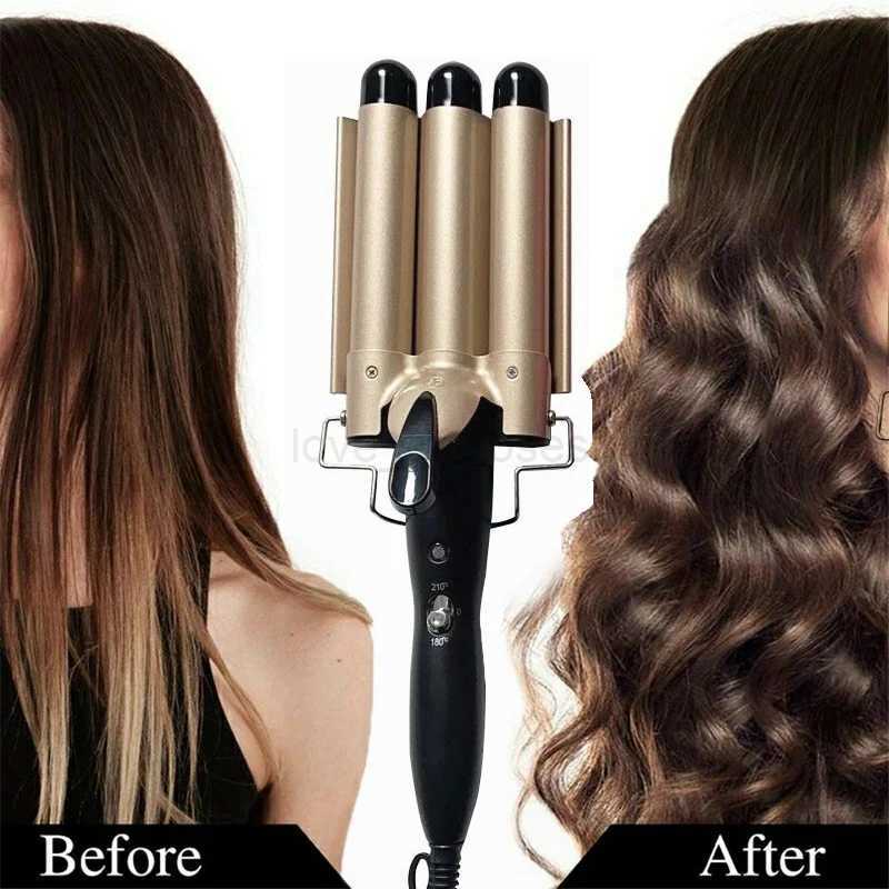 3 in 1 Curling Iron 25/32mm Heats Up Fast Tourmaline Ceramic Triple Barrels Beach Waves Curling Iron Roll Hair Styling ToolM240709