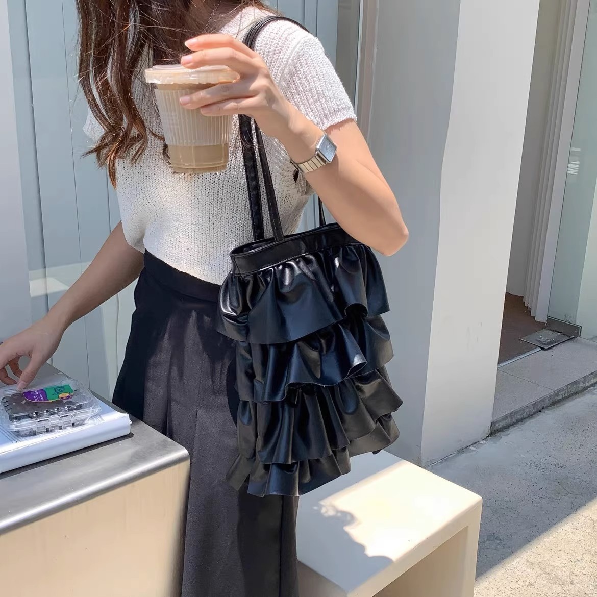 European and American retro original lace bag new Tote large capacity single shoulder bag cake skirt with pleats ruffled edges underarm