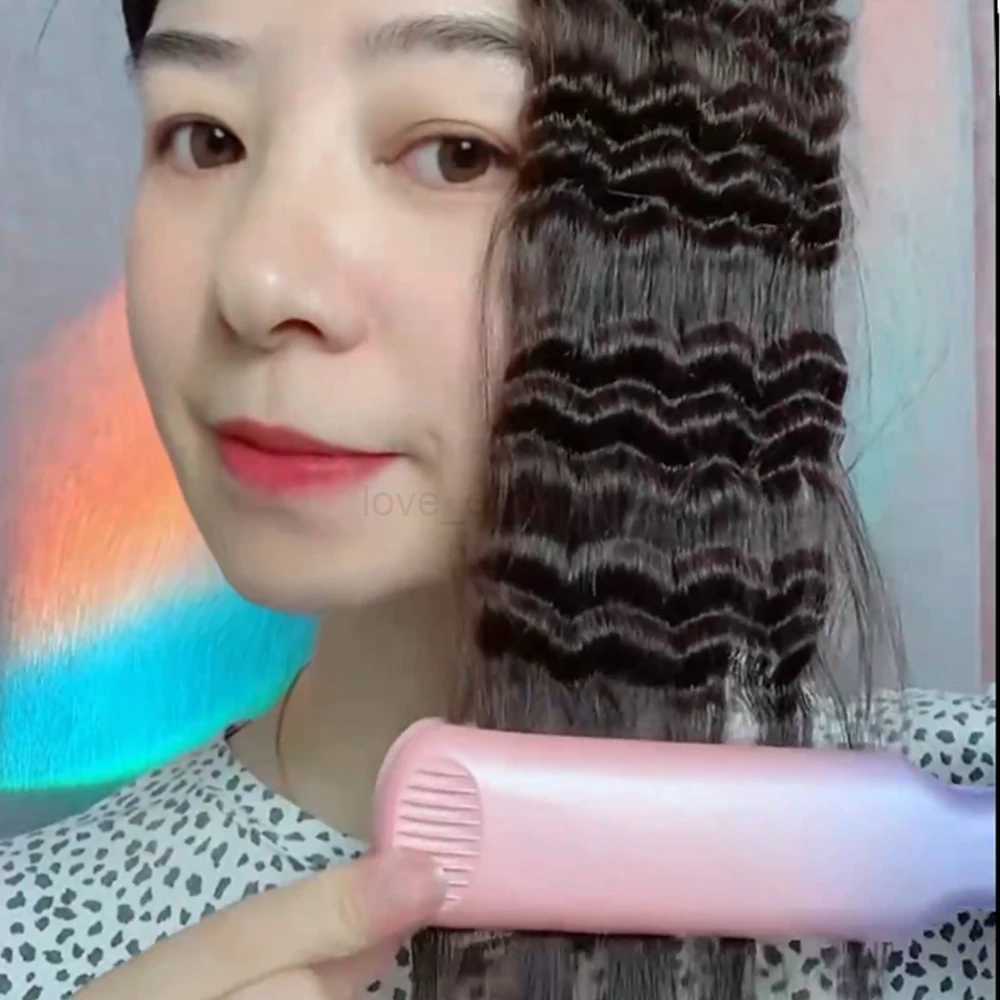 Professional 3D Grid Hair Crimper Volumizer Ceramic Hair Fluffy Corrugated Curler 5 Temperatures Flat Iron Styling ToolsM240709