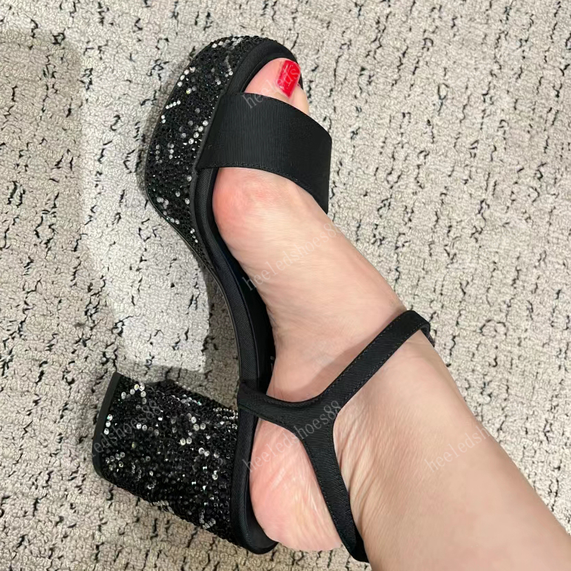 Chunky Heel sandals Designers shoes For womens Top quality letter rhinestone Platform heel shoe 10CM/5CM high heeled Rome sandal 35-42