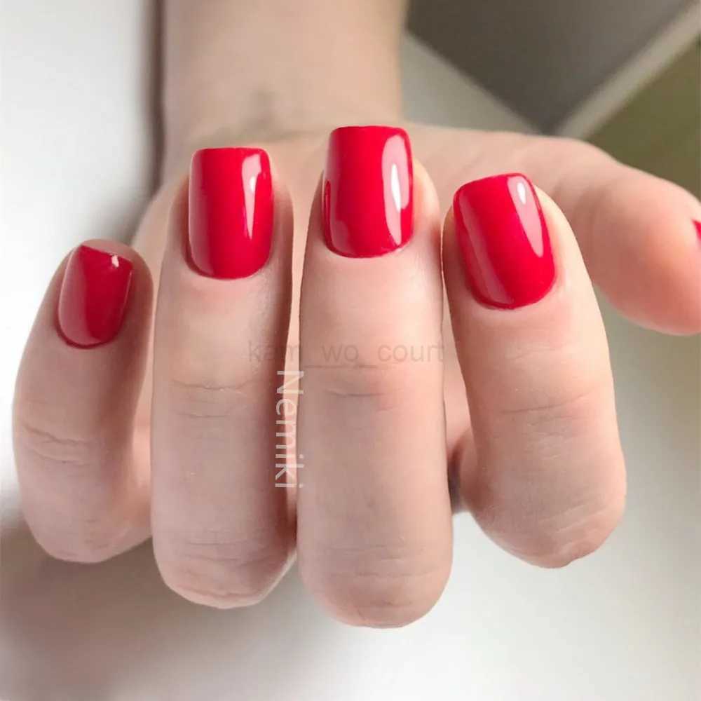 24Pcs Short Square Fake Nail With Glue Artificial Press On False Nails Reusable Adhesive Full Cover Tip Manicure ToolM240709