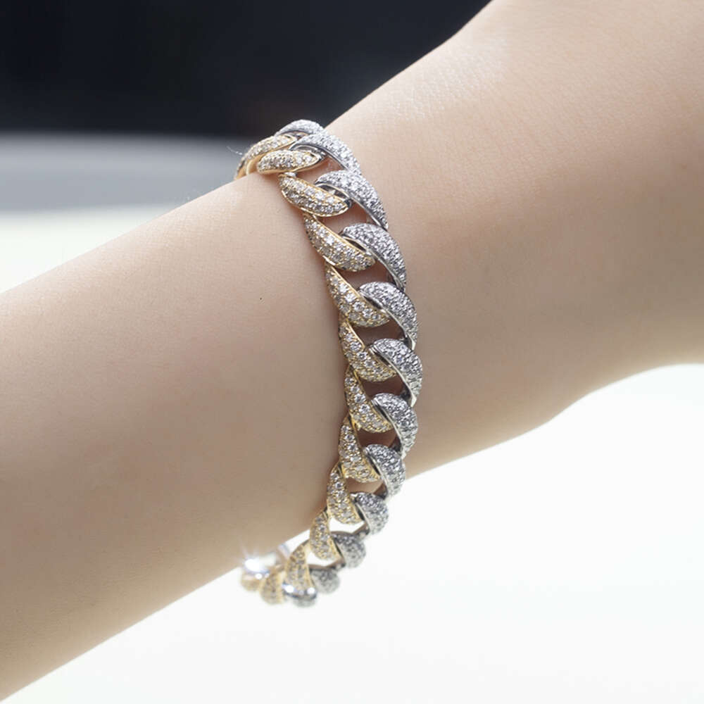 Hip Hop Iced Out Jewelry Mens 18k Multicolor Lab Diamond Cuban Chain Bracelet