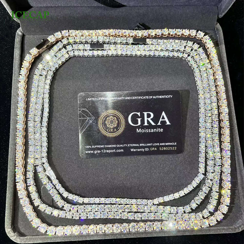 Fine Jewelry 925 Sterling Silver Vvs Moissanite Iced Out Hip Hop Tennis Chain Diamond Necklace for Men Women