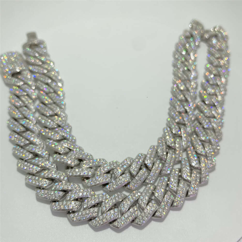 in Stock 14mm Wide Moissanite Diamond Cuban Link 925 Silver Fully Iced Out Vvs Hip Hop Jewelry Chain Bracelet