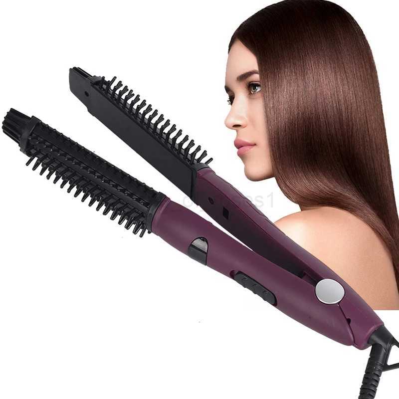 2 in 1 Ceramic In Styler Ionic Styler Hair Straightener Curling Iron Hair Wand Brush Iron Volumize Flat Irons CombM240709