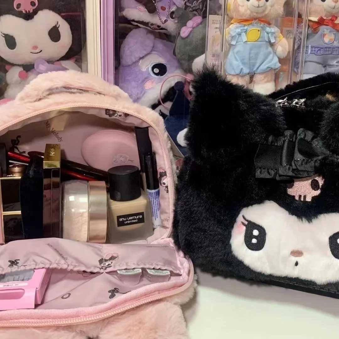 Mys Melodys Plush Makeup Bag Kuromis Cute Cartoon Storage Bag Student Storage Tote Bags Pack for Girl Holiday Birthday GiftCL240708