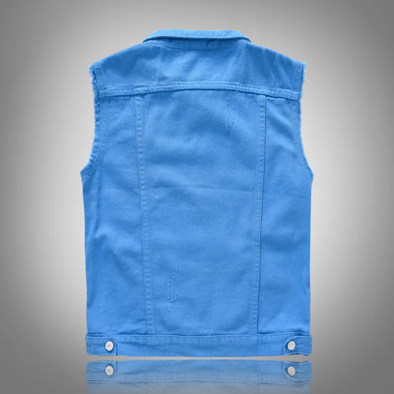 Men Blue Denim Vest Y2K Fancy Color Slim Fit Waistcoat Casual Sleeveless Tank Top 240704