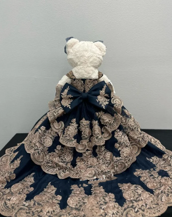 Royal Blue Mini Quinceanera Dress With Gold Applique & Sequins - Custom Made