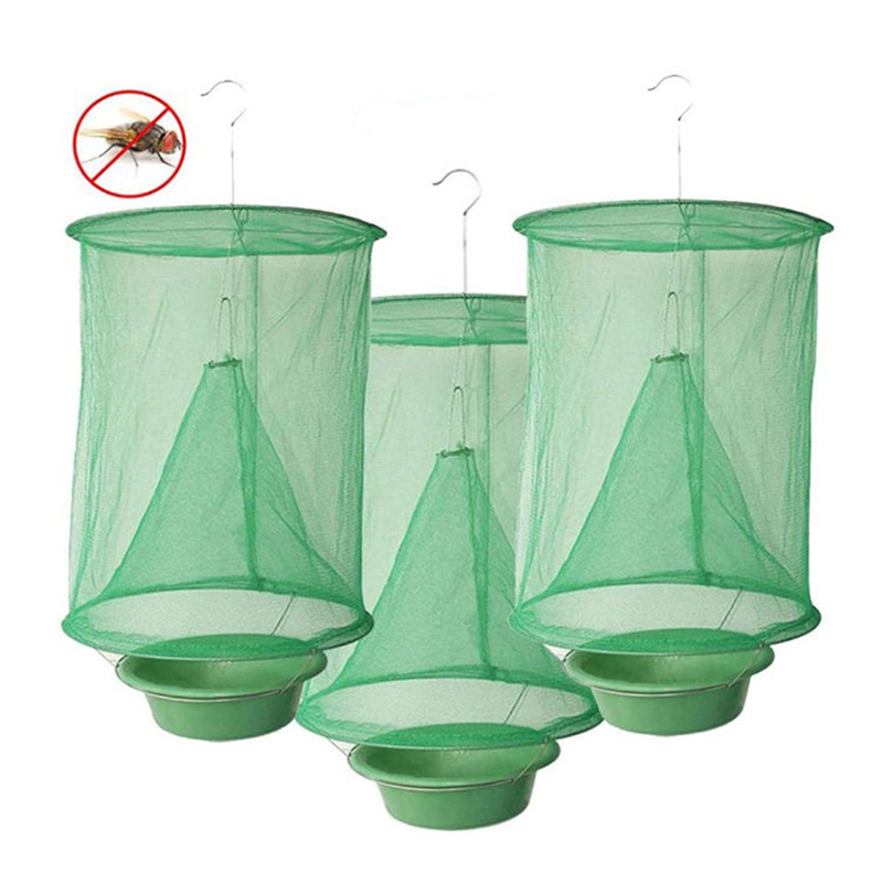 LNDF Green Hanging Flycatcher Folding Fly Trap Net Summer Traps Top Fly Bait Insect Killer Flise Catcher For Ranch Farm Field