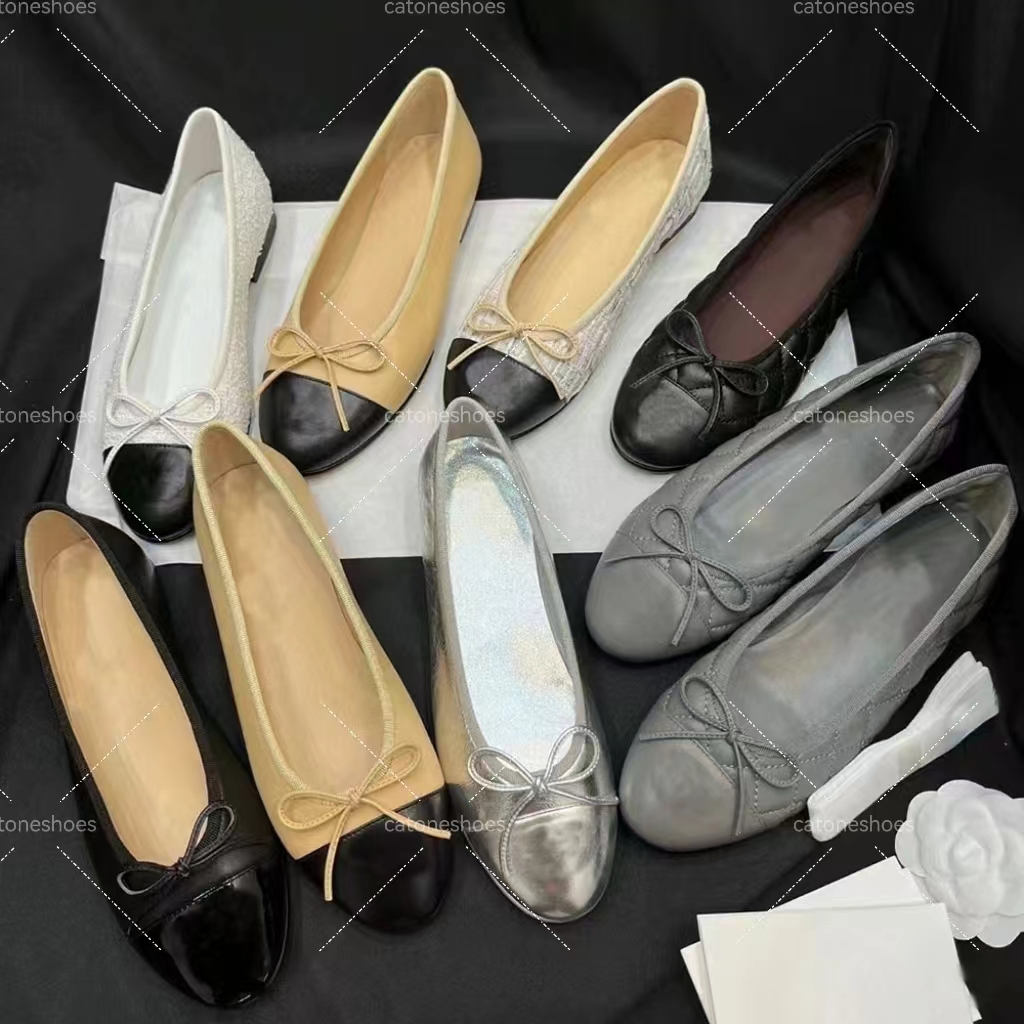 ballet flats designer flats loafers women Leather Bow Dress Shoes Fashion Luxury Flat Boat Shoes Canvas Shoes Leather sole top quality EU34-43