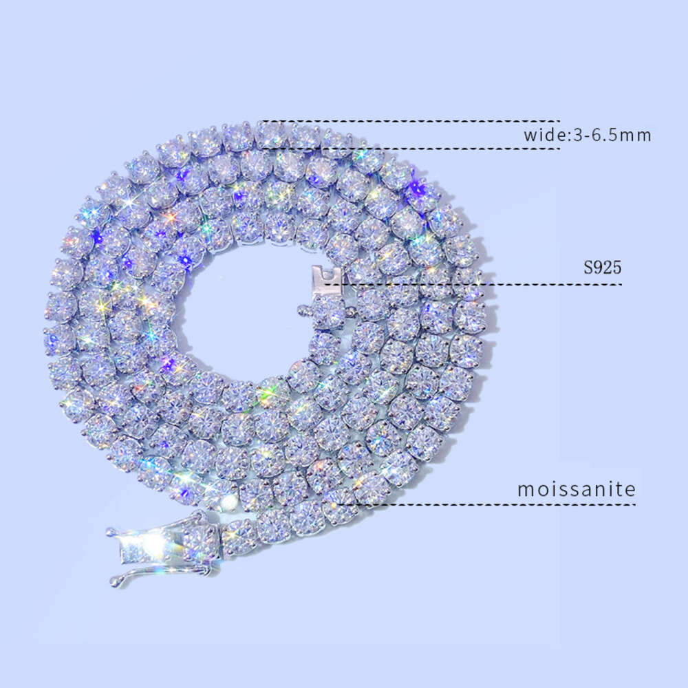 Drop Shipping Hip Hop Vvs 925 Sterling Silver 5mm 6.5mm Moissanite Diamond Ice Shining Tennis Chain Necklace Bracelet