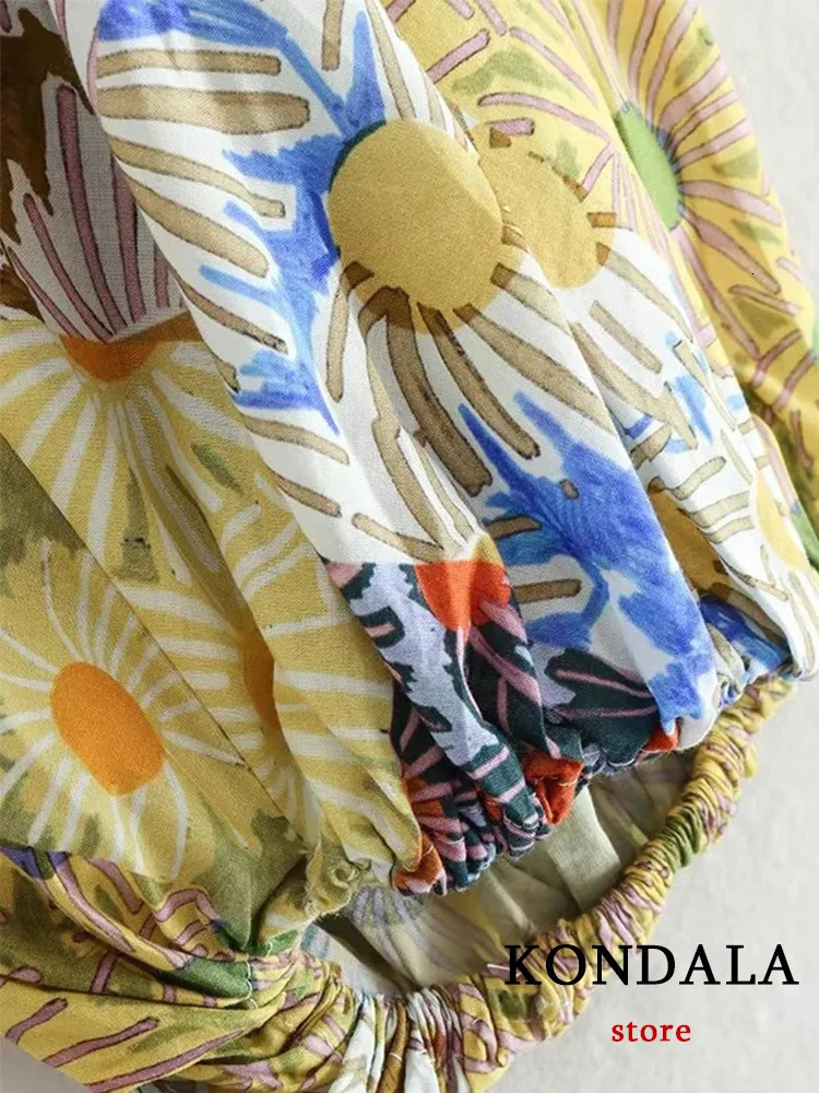 KONDALA Vintage Chic Flower Women Suit V-Neck Criss-Cross Short To Long Loose Ruffle Skirt Fashion Summer Holiday Suit 240701