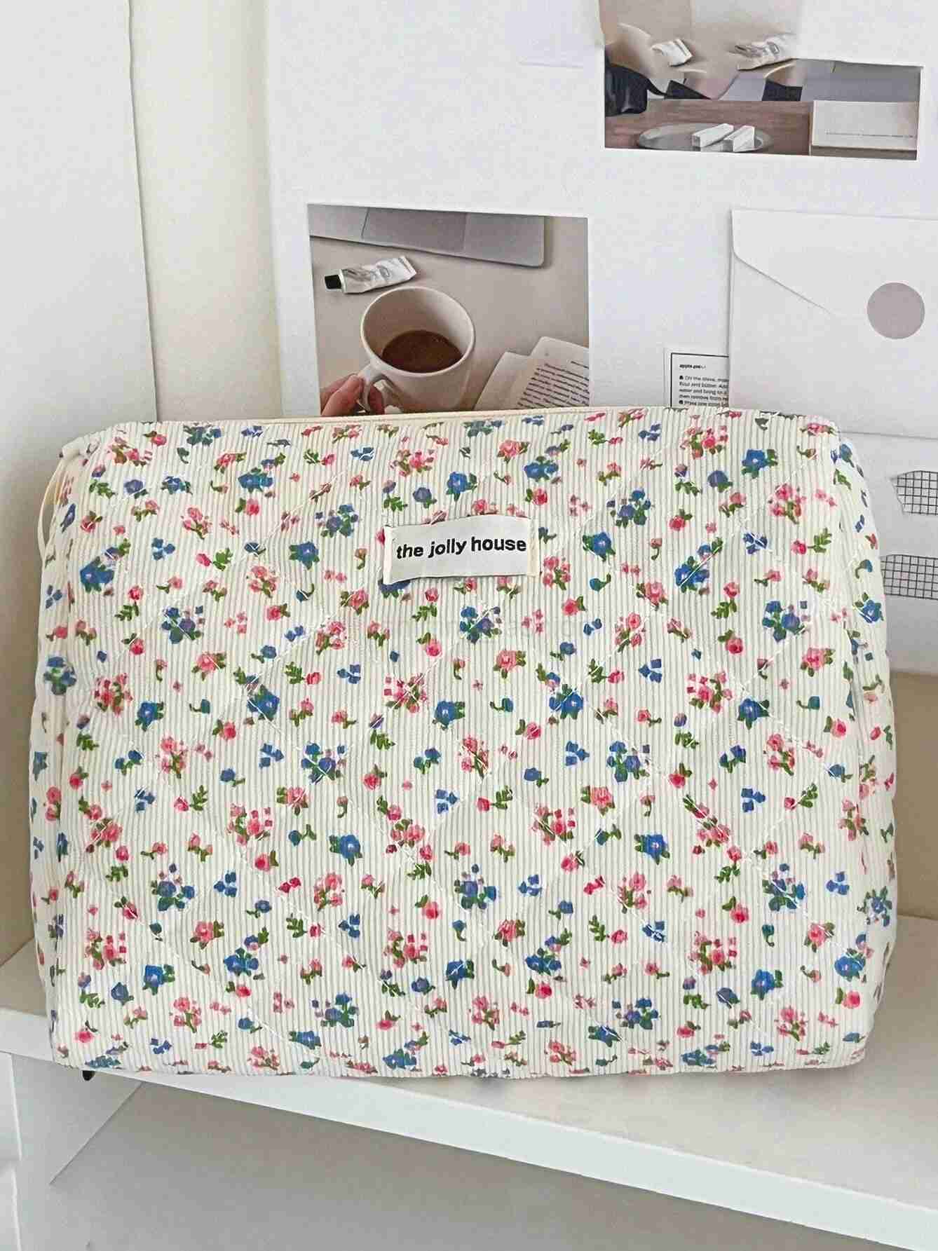 Lovely Floral Stitching Corduroy Cosmetic Bag For Storing Skin Care ltems Lipsticks Accessories Travel Necessity Birthday GiftCL240708