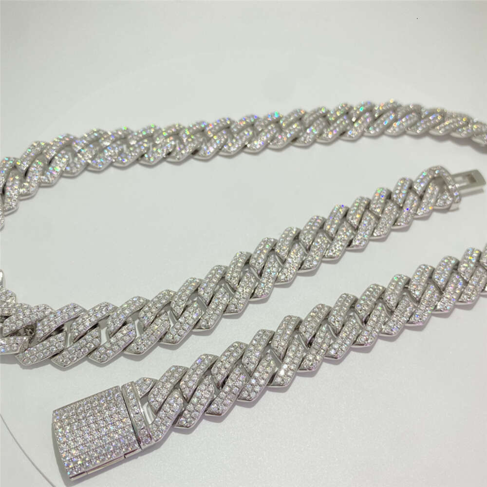in Stock 14mm Wide Moissanite Diamond Cuban Link 925 Silver Fully Iced Out Vvs Hip Hop Jewelry Chain Bracelet